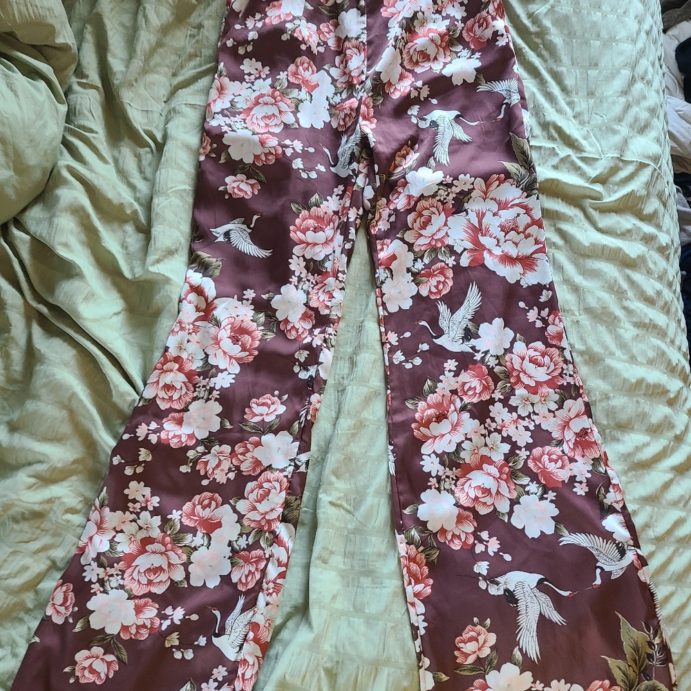Honey Belle Satin Crane flair pants